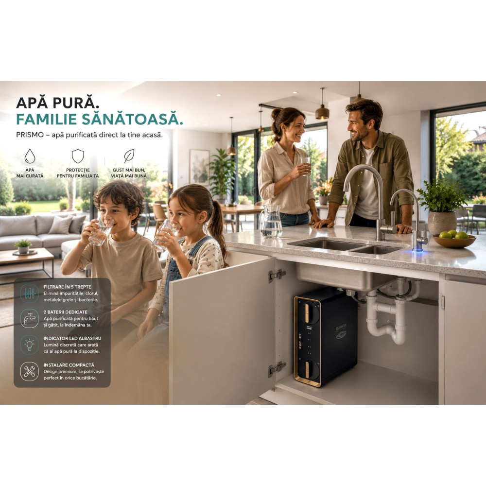 EcoWater PRISMO - Purificator Premium cu Osmoză Inversă pentru Locuințe Moderne EcoWater PRISMO sistem premium de osmoză inversă pentru apă de băut