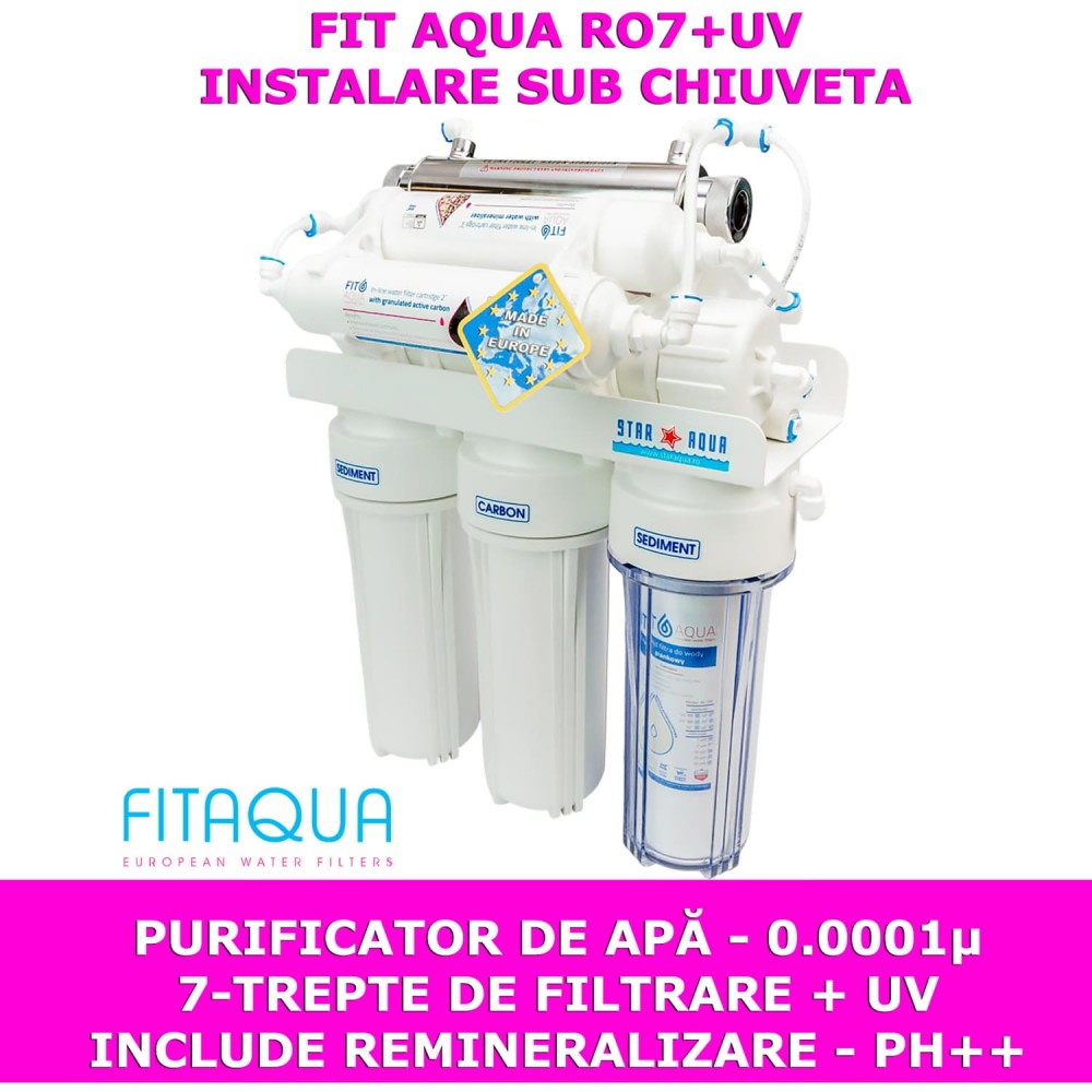 RO7-UV FitAqua – 7 etape , kit complet instalare, remineralizare și sterilizare UV