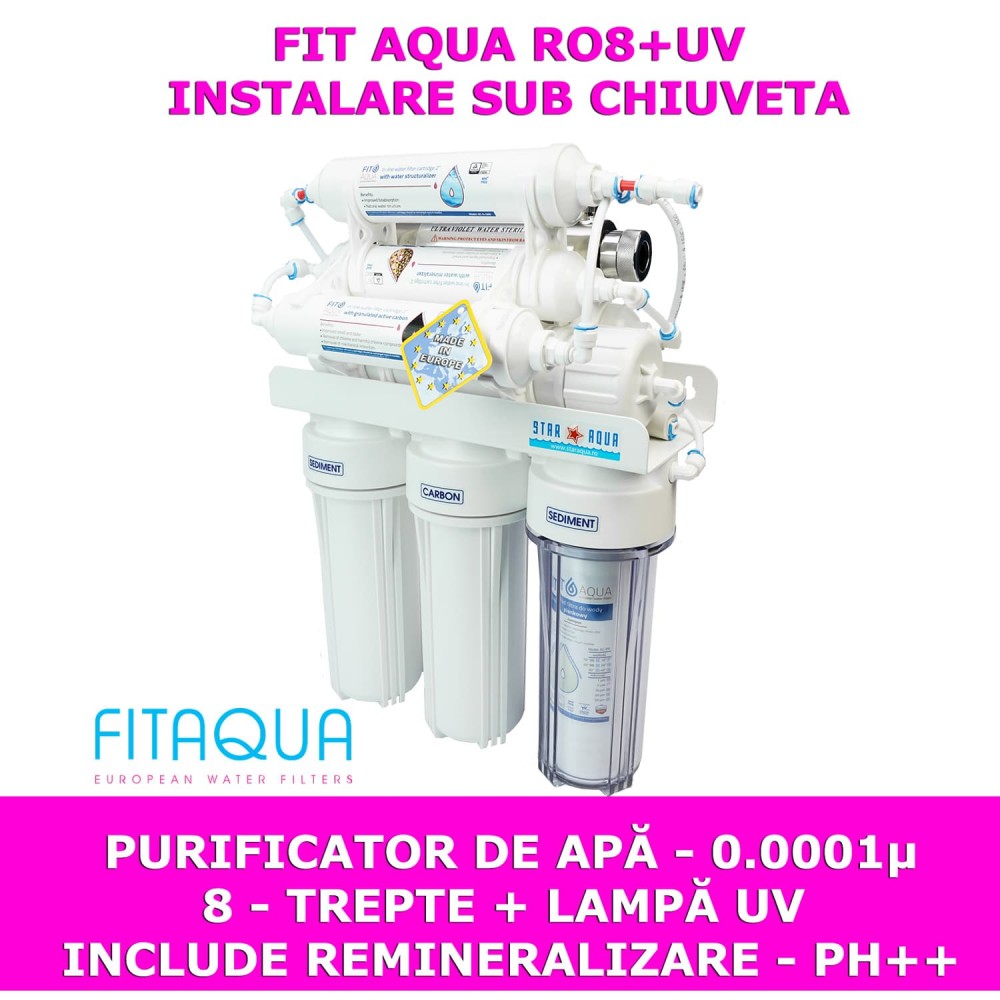 RO8-UV FitAqua – 8 etape, alcalinizare + sterilizare Philips UV + Structurare Moleculară
