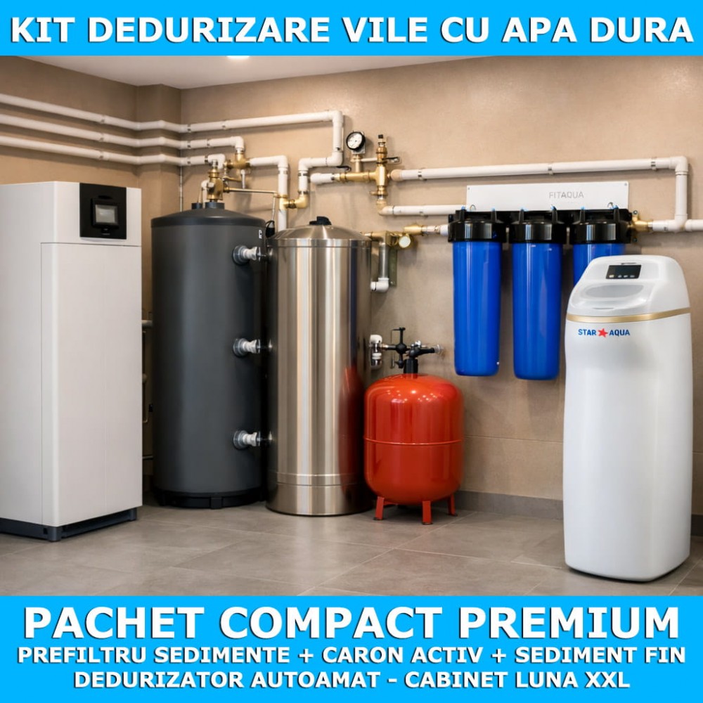 Pachet vilă Compact Premium – soluție avansată anti-calcar si sediment + substante chimice pt apă de rețea