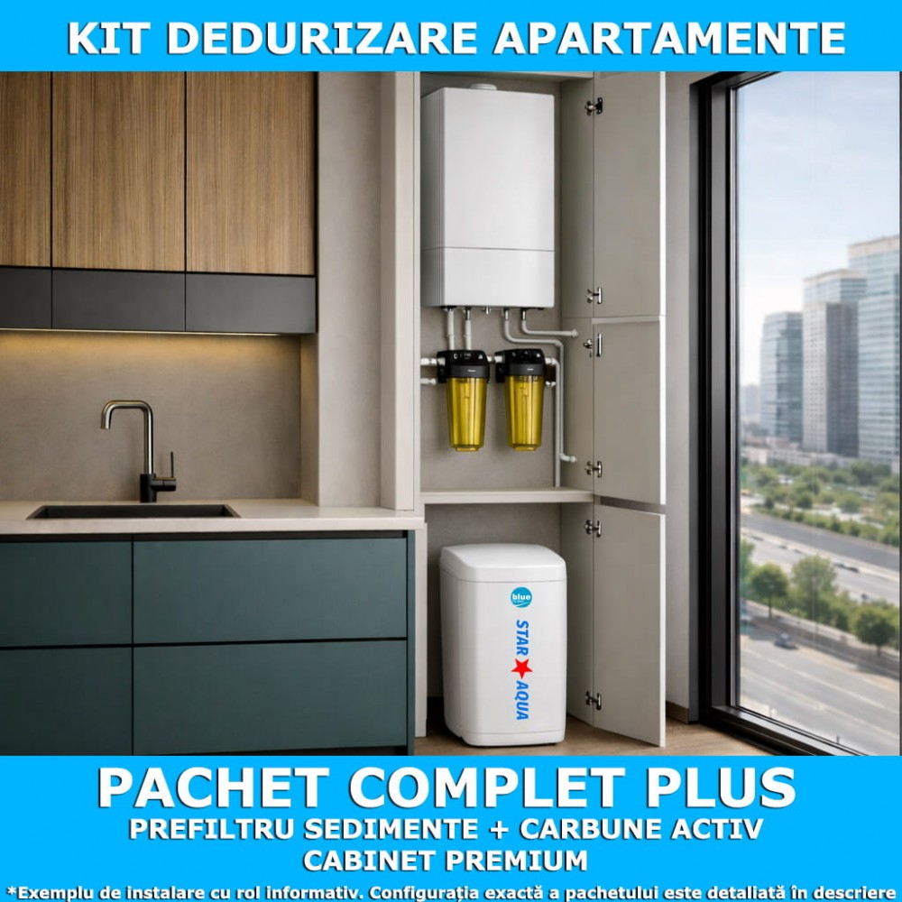 Pachet dedurizare apartament Plus – soluție premium completă Anti-calcar + Sediment + Clor pt apă de Rețea