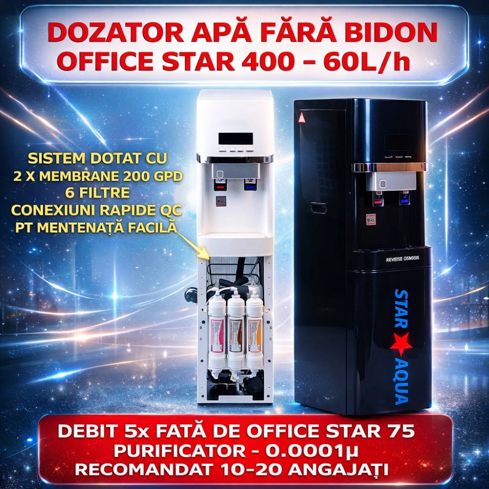Dozator Office STAR 400RO – osmoză debit mare 60L/h pentru acasă sau la birou - Purificare avansată