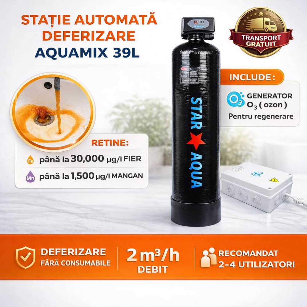 Deferizator 39L cu O3 – elimină fier, mangan si metale grele - regenerare autoamată - fără consumabile