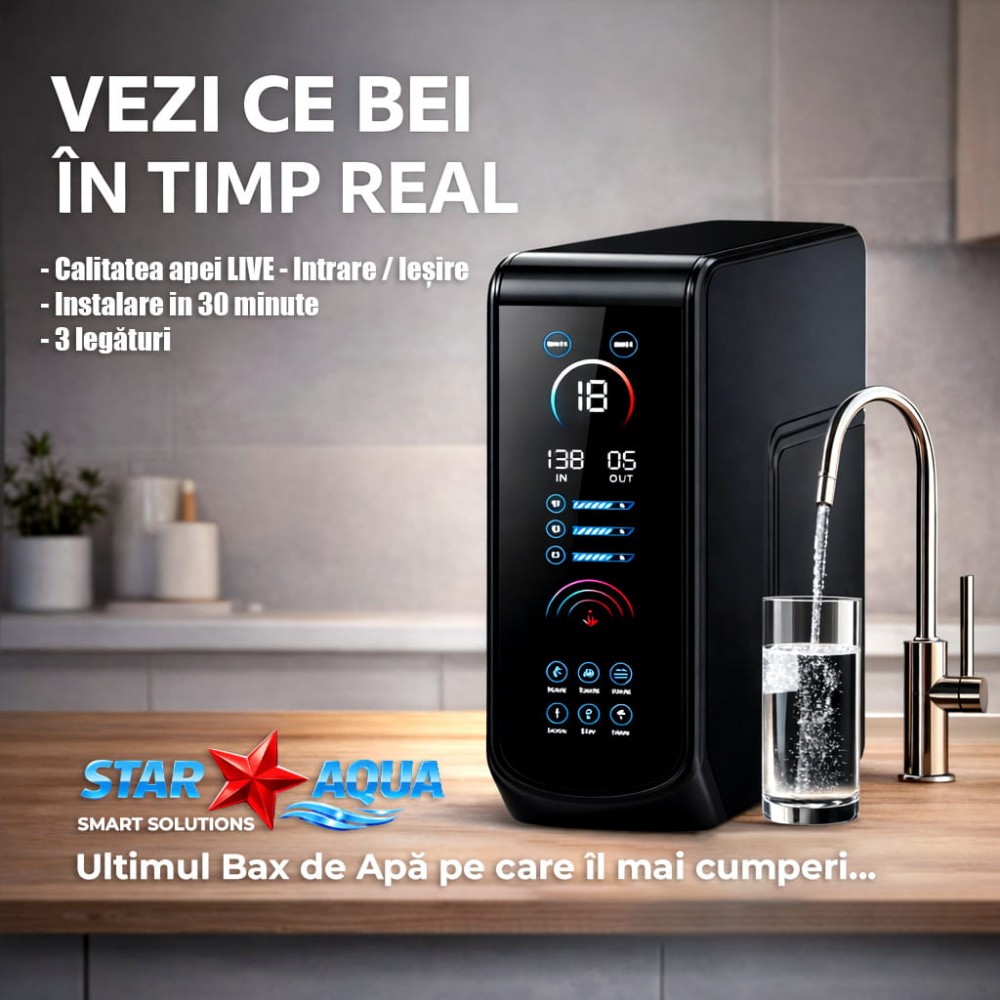 Purificator de apă ultra-compact cu osmoză inversă STAR COSMO RO400 STABLE, display LCD premium și senzori anti-inundație