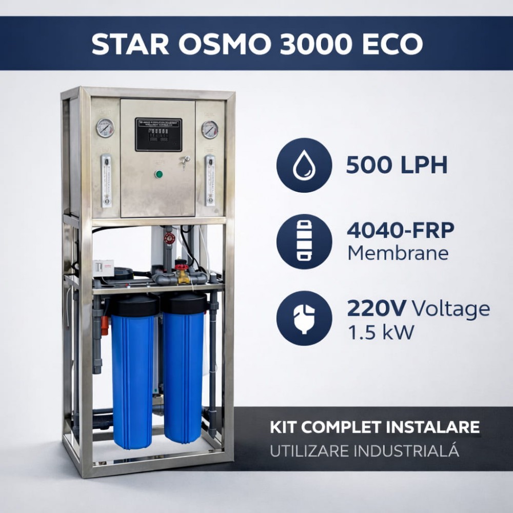 Sistem OSMO ECO 3000G 500 L/h: Eficiență Energetică și Pre-Filtrare Masivă în Design Compact
